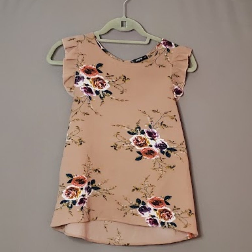 SHEIN, Frilled Armhole, Button Closure Back, Floral Top, Size Large